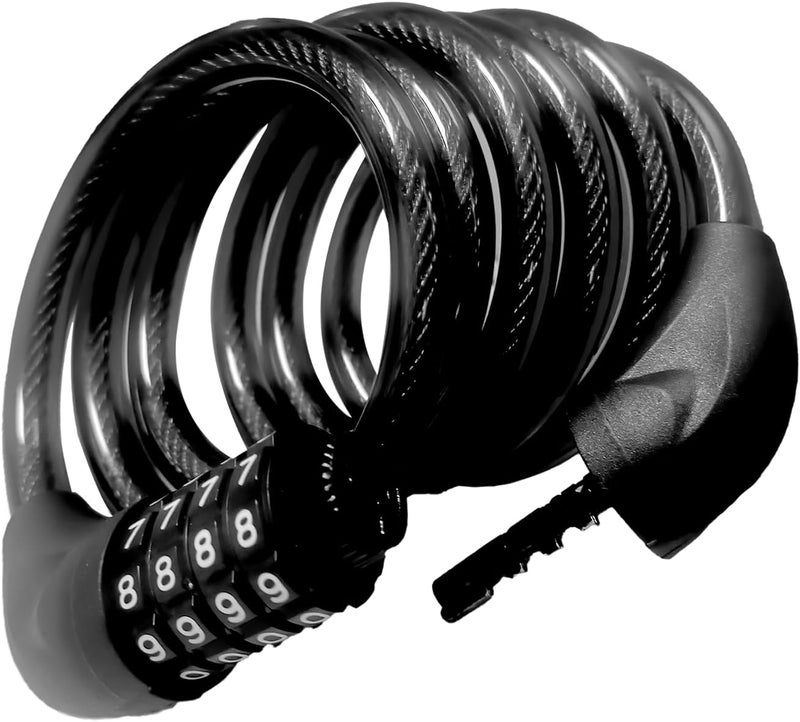FBGAGH Bicycle Cable Lock, 4-Digit Combination, 6-Foot Long, Resettable Anti-Theft Bicycle Lock,Accessories for Mountain Bike, Road Bike, Electric Bicycle, Scooter（Black） - Image 1